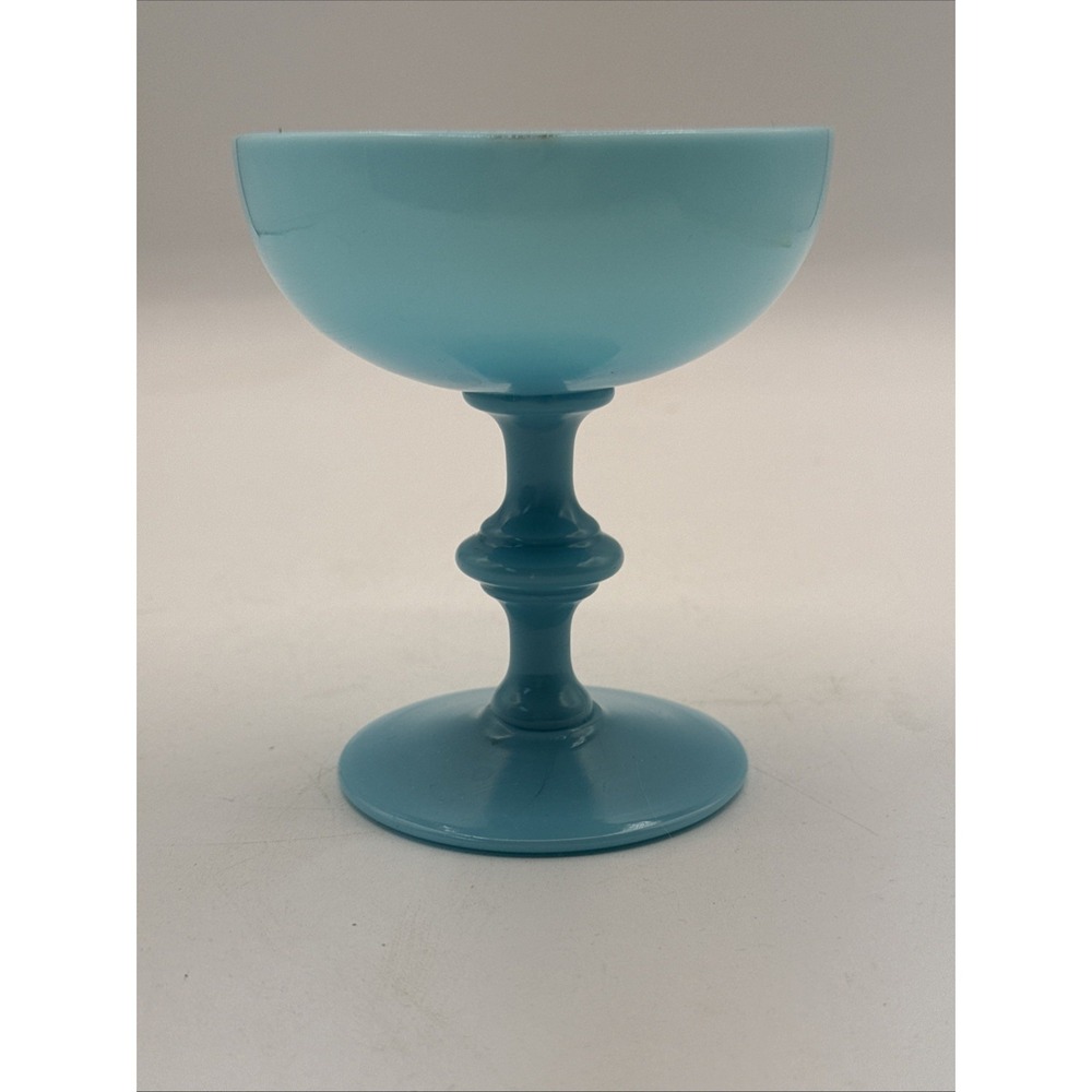 Vtg Portieux Vallerysthal Robin Egg Blue Opaline Glass Goblet 4.25" #13526